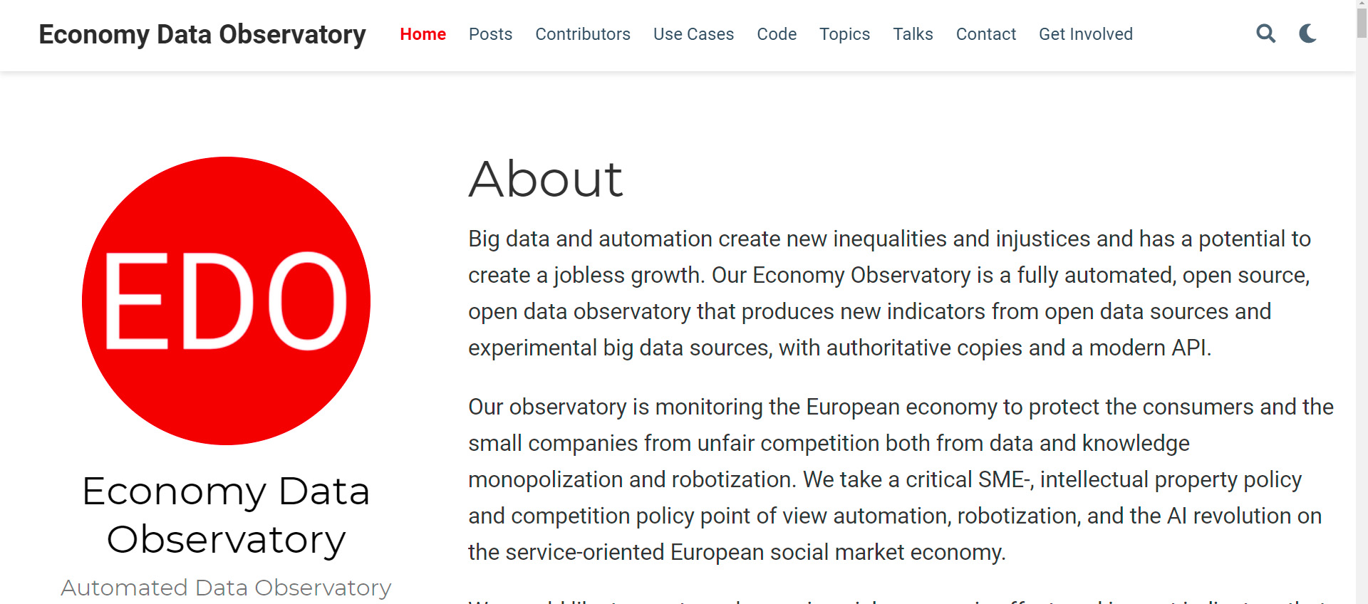 Our Economy Data Observatory will focus on competition, small and medium sized enterprizes and robotization.